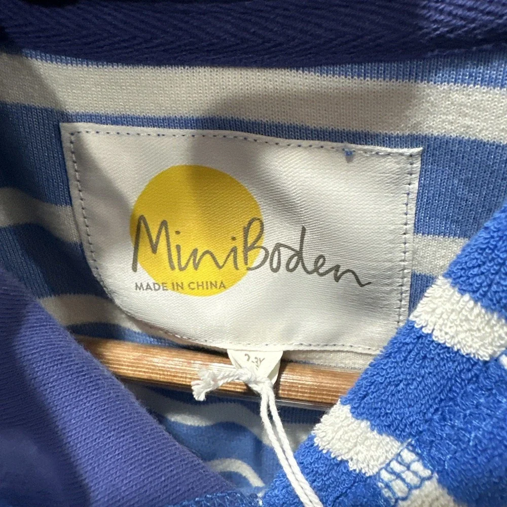 Mini Boden Appliqué Towelling Size 2-3YRS Throw-on Cabana Blue/Ivory Octopus NWT
